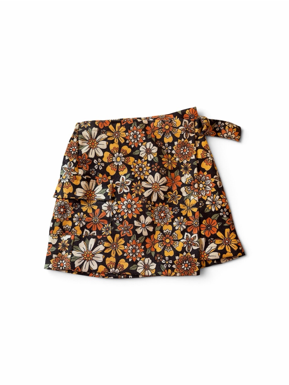 Floral Wrap Mini Skirt in Black and Orange